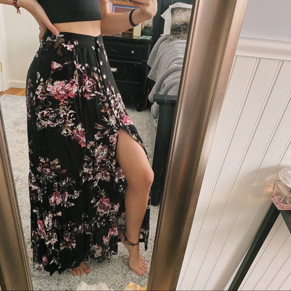 Full Tilt High Waisted Black Floral Maxi Skirt